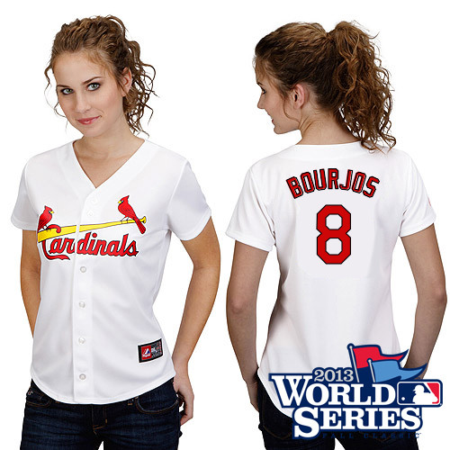 Peter Bourjos #8 mlb Jersey-St Louis Cardinals Women's Authentic Home White Cool Base World Series Baseball Jersey
